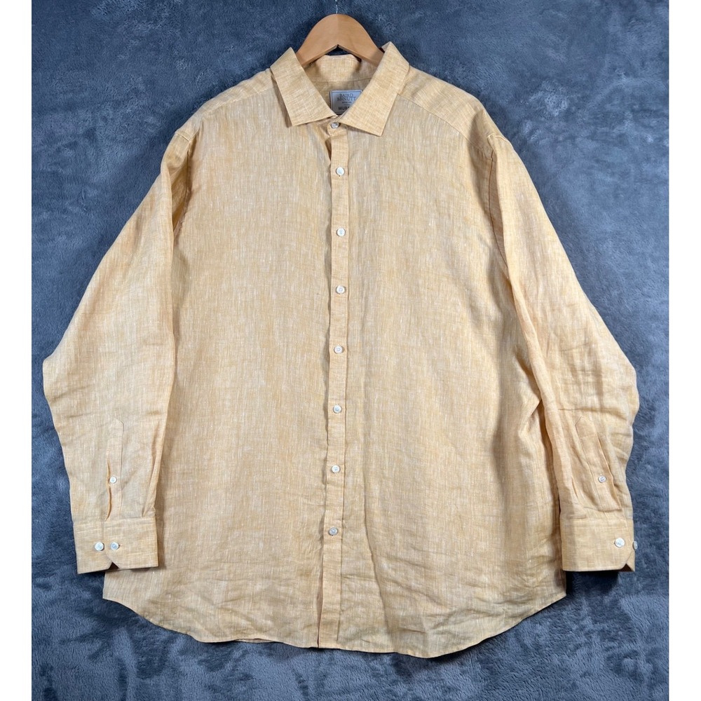 Baird McNutt Murano Linen Shirt Mens 2XB Yellow Long Sleeve Button Up